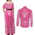 2025 Rugby Championship New Zealand Custom Couples Matching Off Shoulder Maxi Dress and Long Sleeve Button Shirt Poutama Motifs - Pink Out - Polynesian Pride