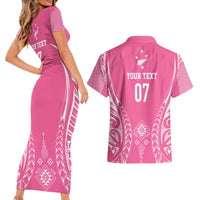 2025 Rugby Championship New Zealand Custom Couples Matching Short Sleeve Bodycon Dress and Hawaiian Shirt Poutama Motifs - Pink Out LT7 - Polynesian Pride