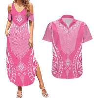 2025 Rugby Championship New Zealand Custom Couples Matching Summer Maxi Dress and Hawaiian Shirt Poutama Motifs - Pink Out LT7 Pink - Polynesian Pride