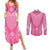 2025 Rugby Championship New Zealand Custom Couples Matching Summer Maxi Dress and Long Sleeve Button Shirt Poutama Motifs - Pink Out - Polynesian Pride