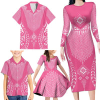 2025 Rugby Championship New Zealand Custom Family Matching Long Sleeve Bodycon Dress and Hawaiian Shirt Poutama Motifs - Pink Out LT7 - Polynesian Pride