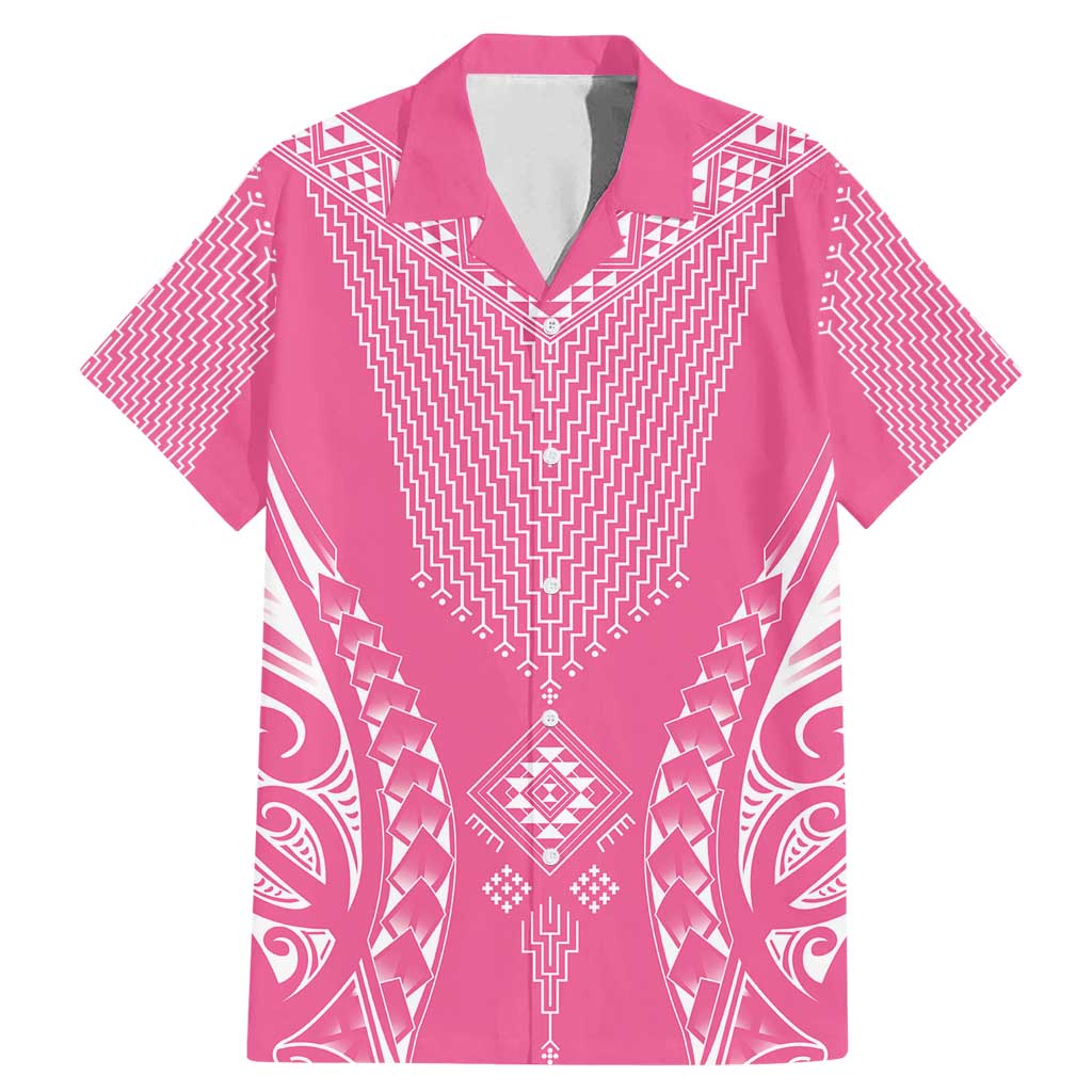 2025 Rugby Championship New Zealand Custom Family Matching Mermaid Dress and Hawaiian Shirt Poutama Motifs - Pink Out LT7 Dad's Shirt - Short Sleeve Pink - Polynesian Pride