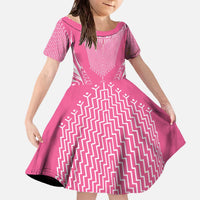2025 Rugby Championship New Zealand Custom Family Matching Off The Shoulder Long Sleeve Dress and Hawaiian Shirt Poutama Motifs - Pink Out LT7 Daughter's Dress Pink - Polynesian Pride