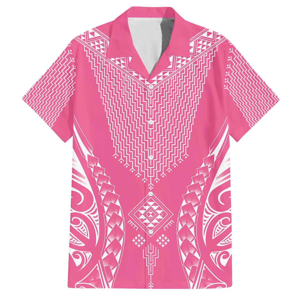 2025 Rugby Championship New Zealand Custom Family Matching Off The Shoulder Long Sleeve Dress and Hawaiian Shirt Poutama Motifs - Pink Out LT7 Dad's Shirt - Short Sleeve Pink - Polynesian Pride