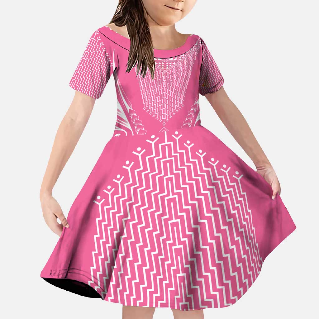 2025 Rugby Championship New Zealand Custom Family Matching Off Shoulder Maxi Dress and Hawaiian Shirt Poutama Motifs - Pink Out LT7 Daughter's Dress Pink - Polynesian Pride