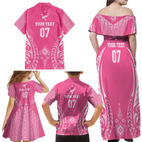 2025 Rugby Championship New Zealand Custom Family Matching Off Shoulder Maxi Dress and Hawaiian Shirt Poutama Motifs - Pink Out LT7 - Polynesian Pride