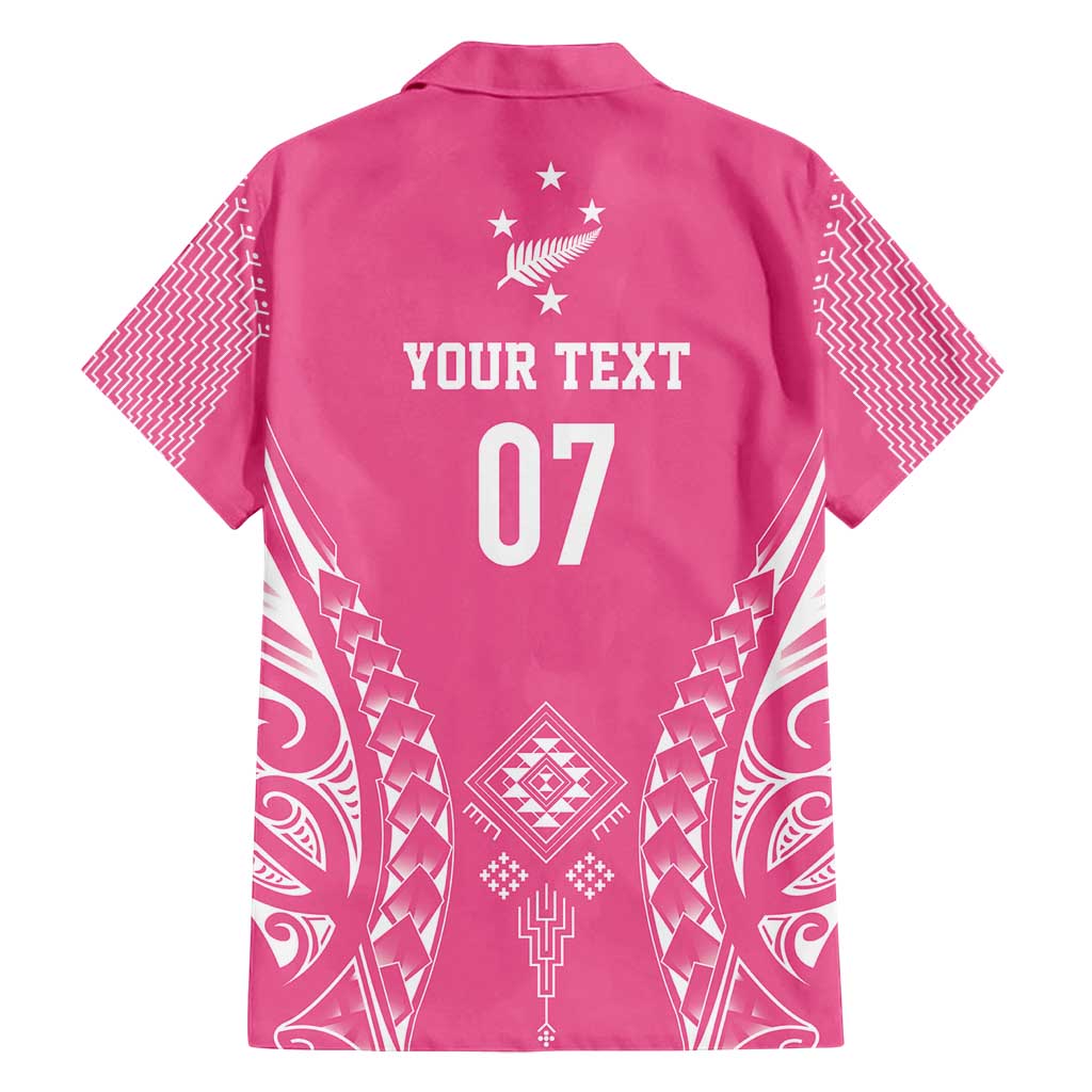 2025 Rugby Championship New Zealand Custom Family Matching Off Shoulder Maxi Dress and Hawaiian Shirt Poutama Motifs - Pink Out LT7 - Polynesian Pride