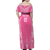 2025 Rugby Championship New Zealand Custom Family Matching Off Shoulder Maxi Dress and Hawaiian Shirt Poutama Motifs - Pink Out LT7 - Polynesian Pride