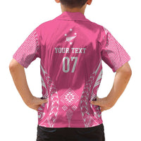 2025 Rugby Championship New Zealand Custom Family Matching Off Shoulder Short Dress and Hawaiian Shirt Poutama Motifs - Pink Out LT7 - Polynesian Pride
