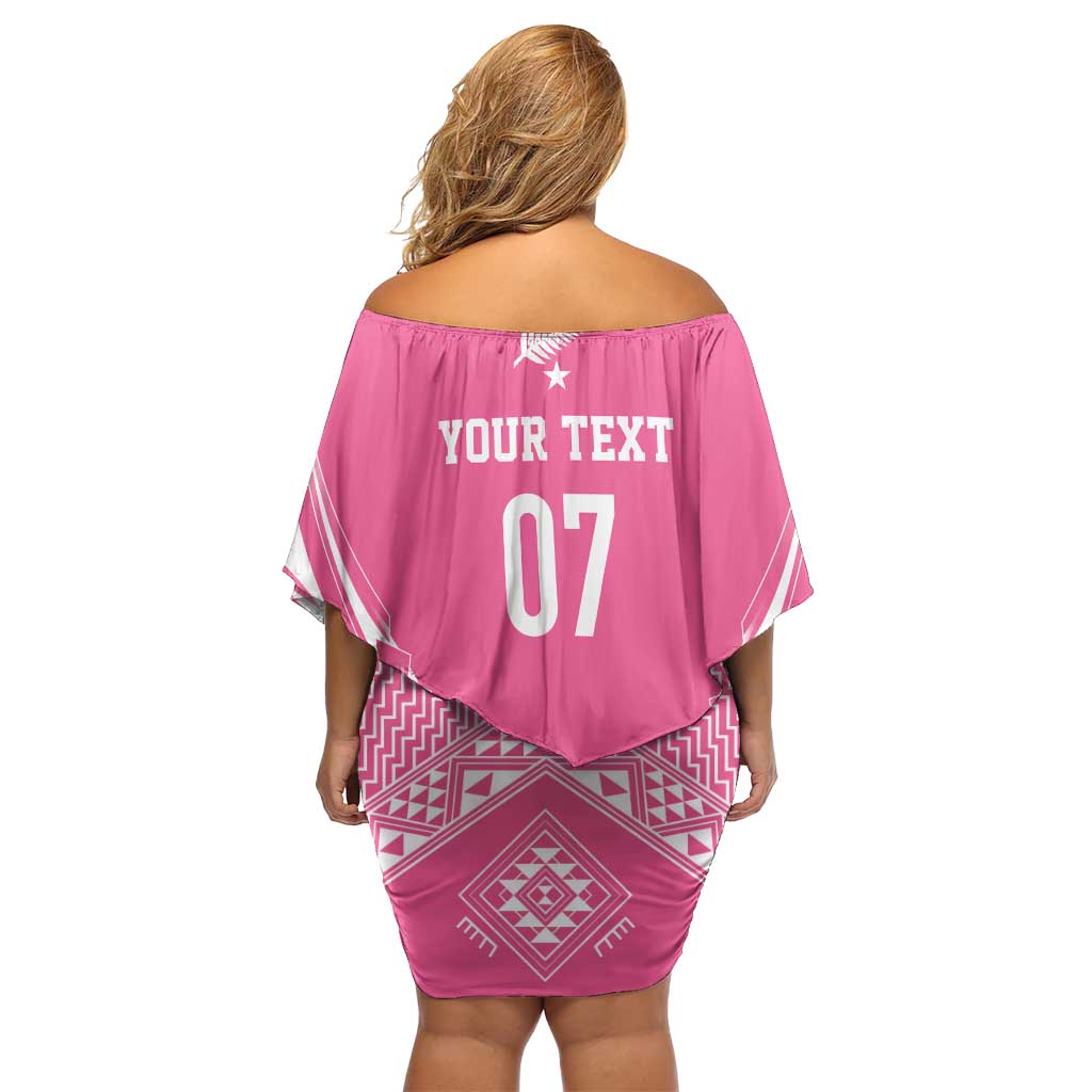2025 Rugby Championship New Zealand Custom Family Matching Off Shoulder Short Dress and Hawaiian Shirt Poutama Motifs - Pink Out LT7 - Polynesian Pride