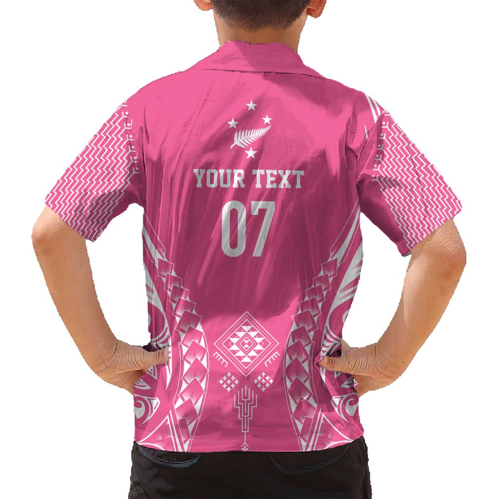 2025 Rugby Championship New Zealand Custom Family Matching Puletasi and Hawaiian Shirt Poutama Motifs - Pink Out LT7 - Polynesian Pride