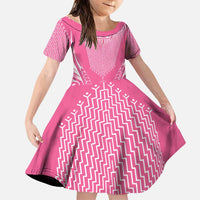2025 Rugby Championship New Zealand Custom Family Matching Puletasi and Hawaiian Shirt Poutama Motifs - Pink Out LT7 Daughter's Dress Pink - Polynesian Pride
