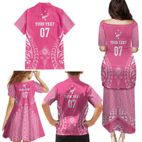 2025 Rugby Championship New Zealand Custom Family Matching Puletasi and Hawaiian Shirt Poutama Motifs - Pink Out LT7 - Polynesian Pride