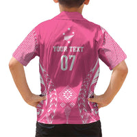 2025 Rugby Championship New Zealand Custom Family Matching Short Sleeve Bodycon Dress and Hawaiian Shirt Poutama Motifs - Pink Out LT7 - Polynesian Pride