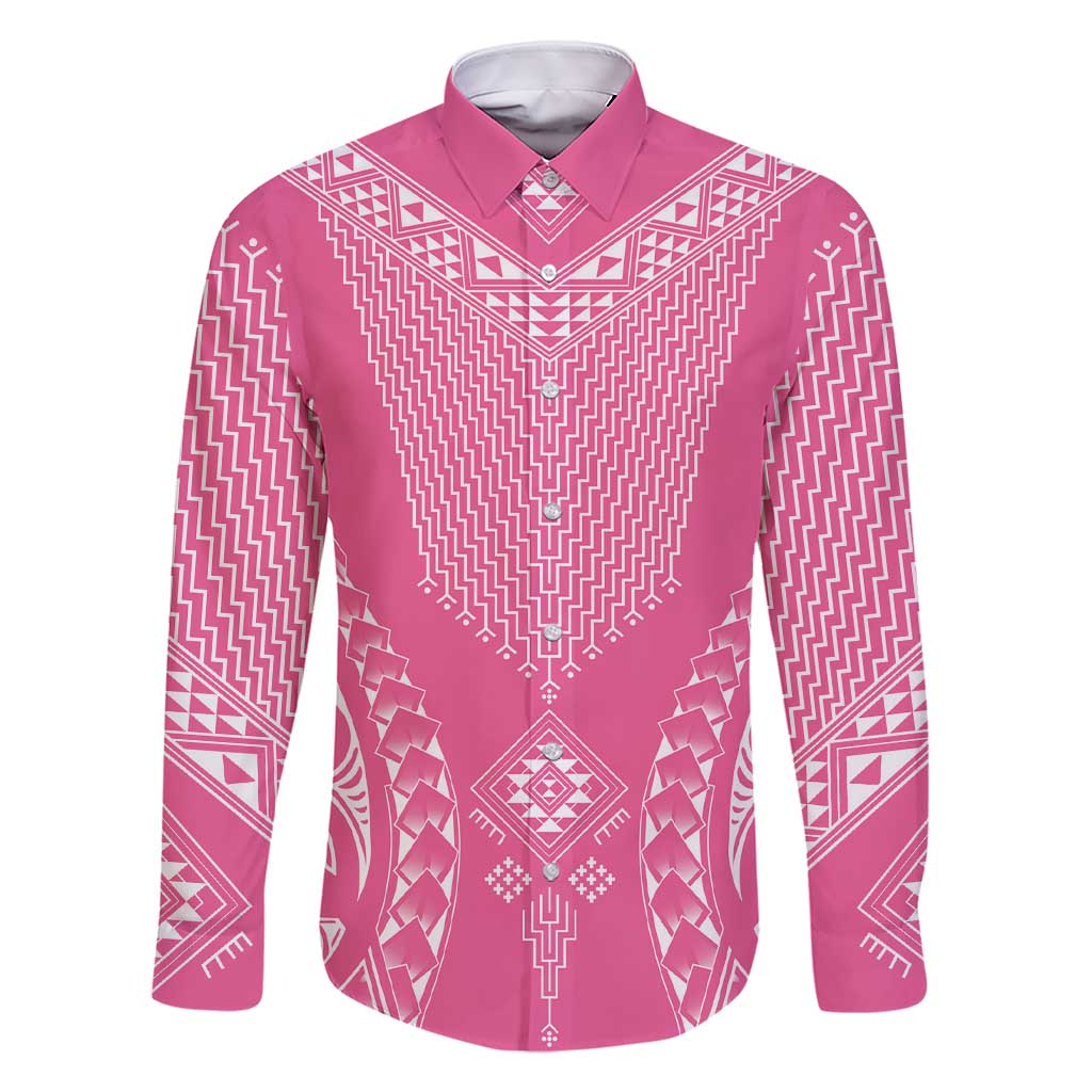 2025 Rugby Championship New Zealand Custom Family Matching Short Sleeve Bodycon Dress and Hawaiian Shirt Poutama Motifs - Pink Out LT7 Dad's Shirt - Long Sleeve Pink - Polynesian Pride