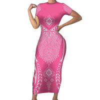 2025 Rugby Championship New Zealand Custom Family Matching Short Sleeve Bodycon Dress and Hawaiian Shirt Poutama Motifs - Pink Out LT7 Mom's Dress Pink - Polynesian Pride