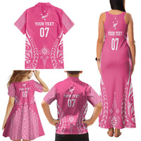 2025 Rugby Championship New Zealand Custom Family Matching Tank Maxi Dress and Hawaiian Shirt Poutama Motifs - Pink Out LT7 - Polynesian Pride