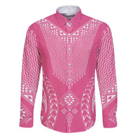 2025 Rugby Championship New Zealand Custom Family Matching Tank Maxi Dress and Hawaiian Shirt Poutama Motifs - Pink Out LT7 Dad's Shirt - Long Sleeve Pink - Polynesian Pride
