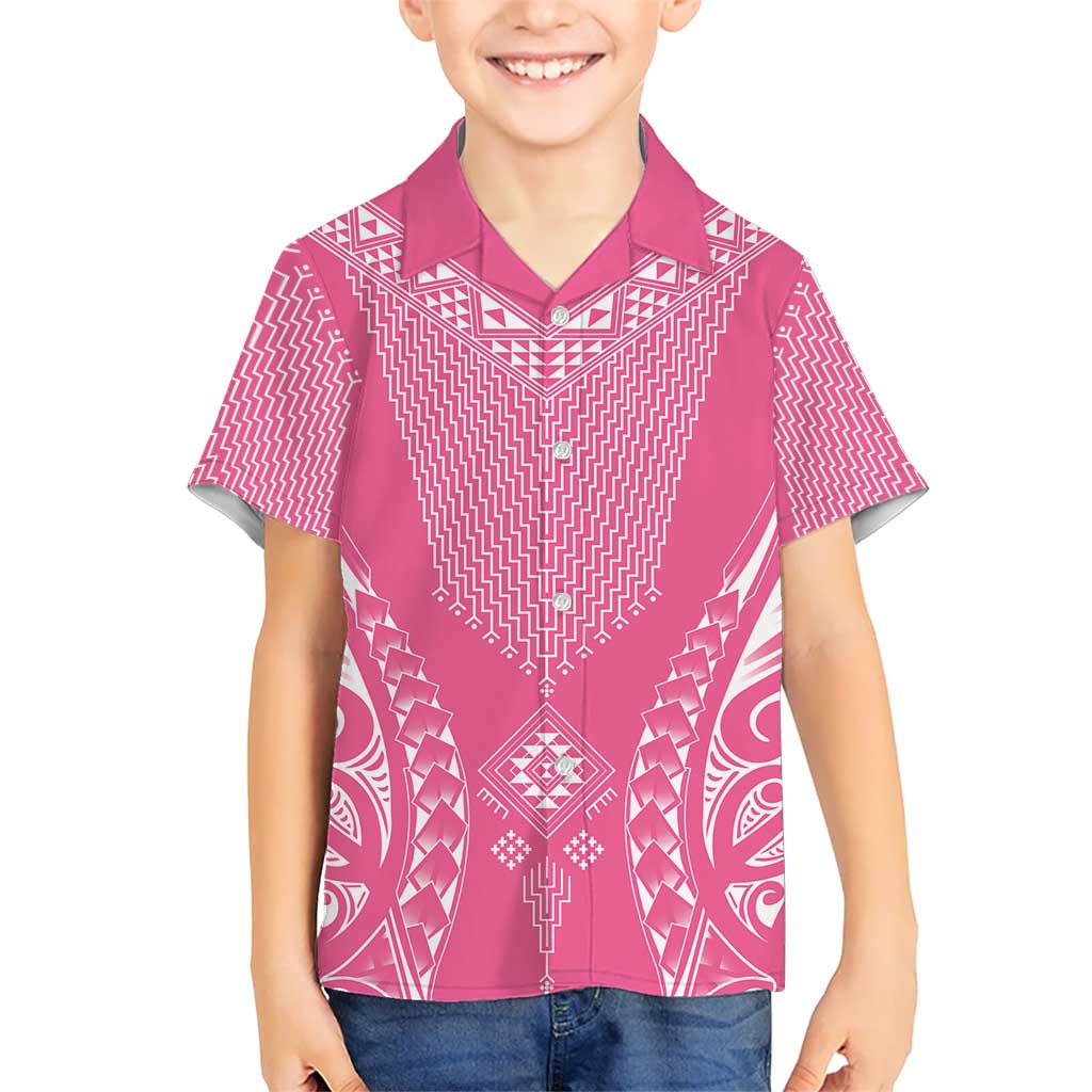 2025 Rugby Championship New Zealand Custom Kid Hawaiian Shirt Poutama Motifs - Pink Out - Polynesian Pride