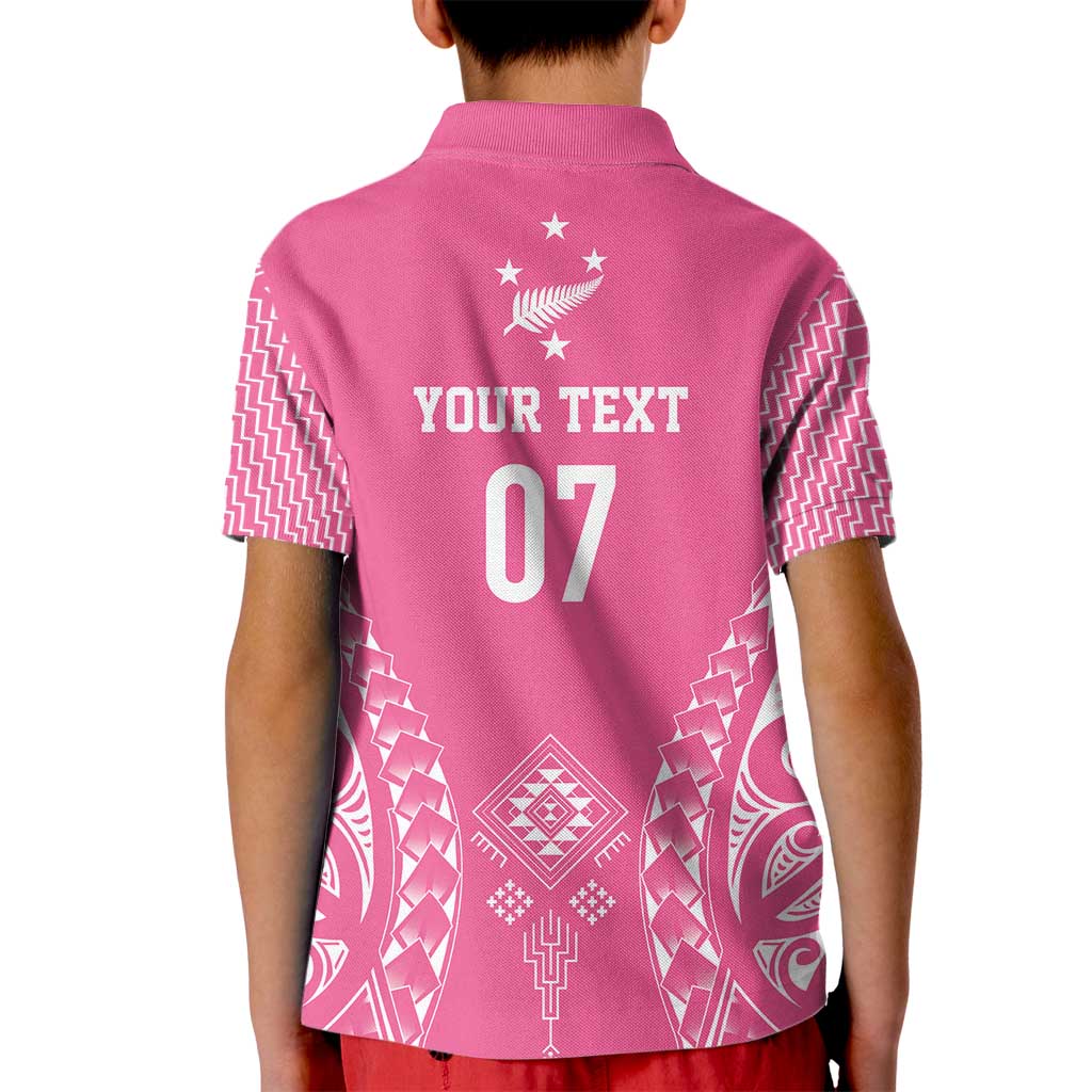 2025 Rugby Championship New Zealand Custom Kid Polo Shirt Poutama Motifs - Pink Out LT7 - Polynesian Pride