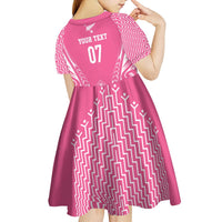 2025 Rugby Championship New Zealand Custom Kid Short Sleeve Dress Poutama Motifs - Pink Out LT7 - Polynesian Pride
