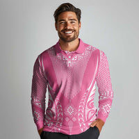 2025 Rugby Championship New Zealand Custom Long Sleeve Polo Shirt Poutama Motifs - Pink Out LT7 - Polynesian Pride