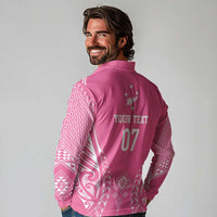 2025 Rugby Championship New Zealand Custom Long Sleeve Polo Shirt Poutama Motifs - Pink Out LT7 - Polynesian Pride
