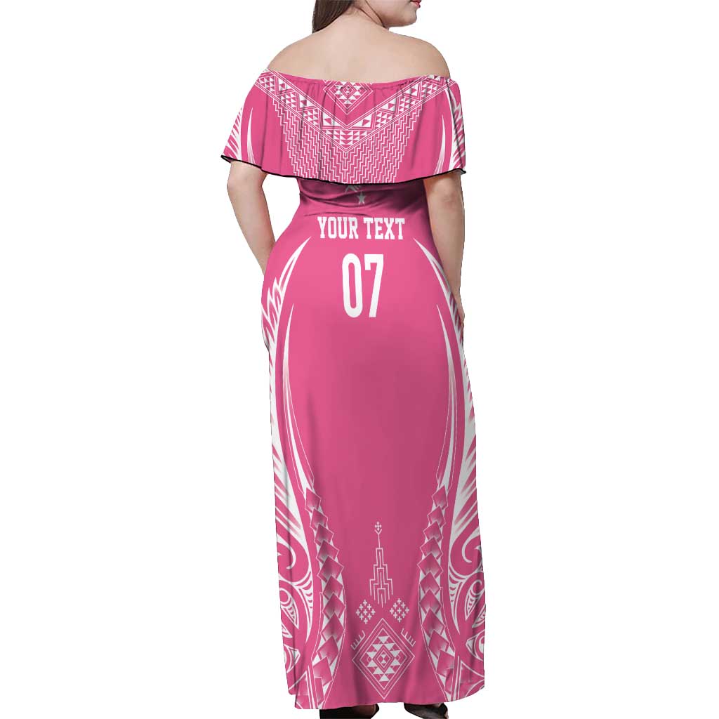 2025 Rugby Championship New Zealand Custom Off Shoulder Maxi Dress Poutama Motifs - Pink Out LT7 - Polynesian Pride