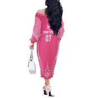 2025 Rugby Championship New Zealand Custom Off The Shoulder Long Sleeve Dress Poutama Motifs - Pink Out LT7 - Polynesian Pride