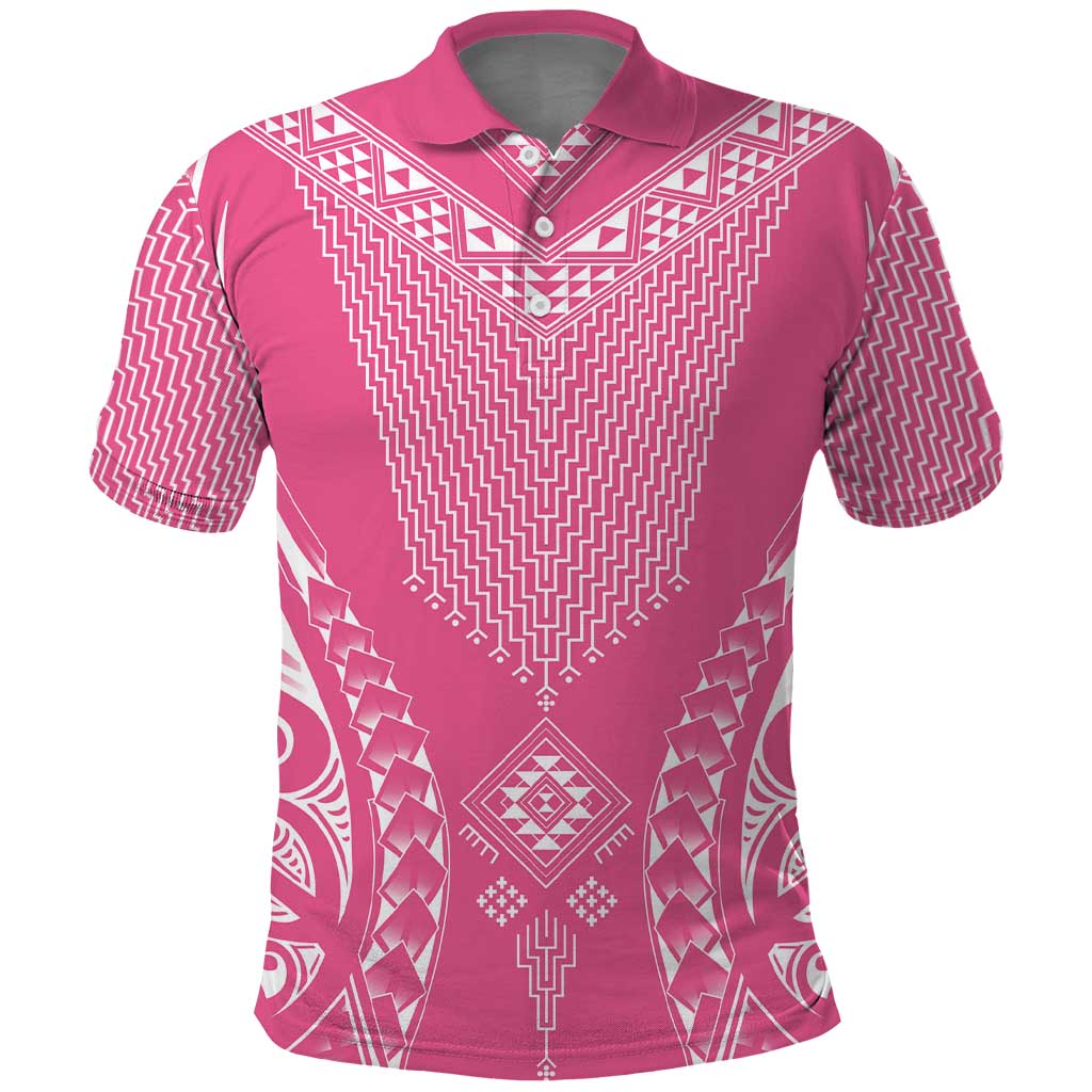 2025 Rugby Championship New Zealand Custom Polo Shirt Poutama Motifs - Pink Out LT7 Pink - Polynesian Pride