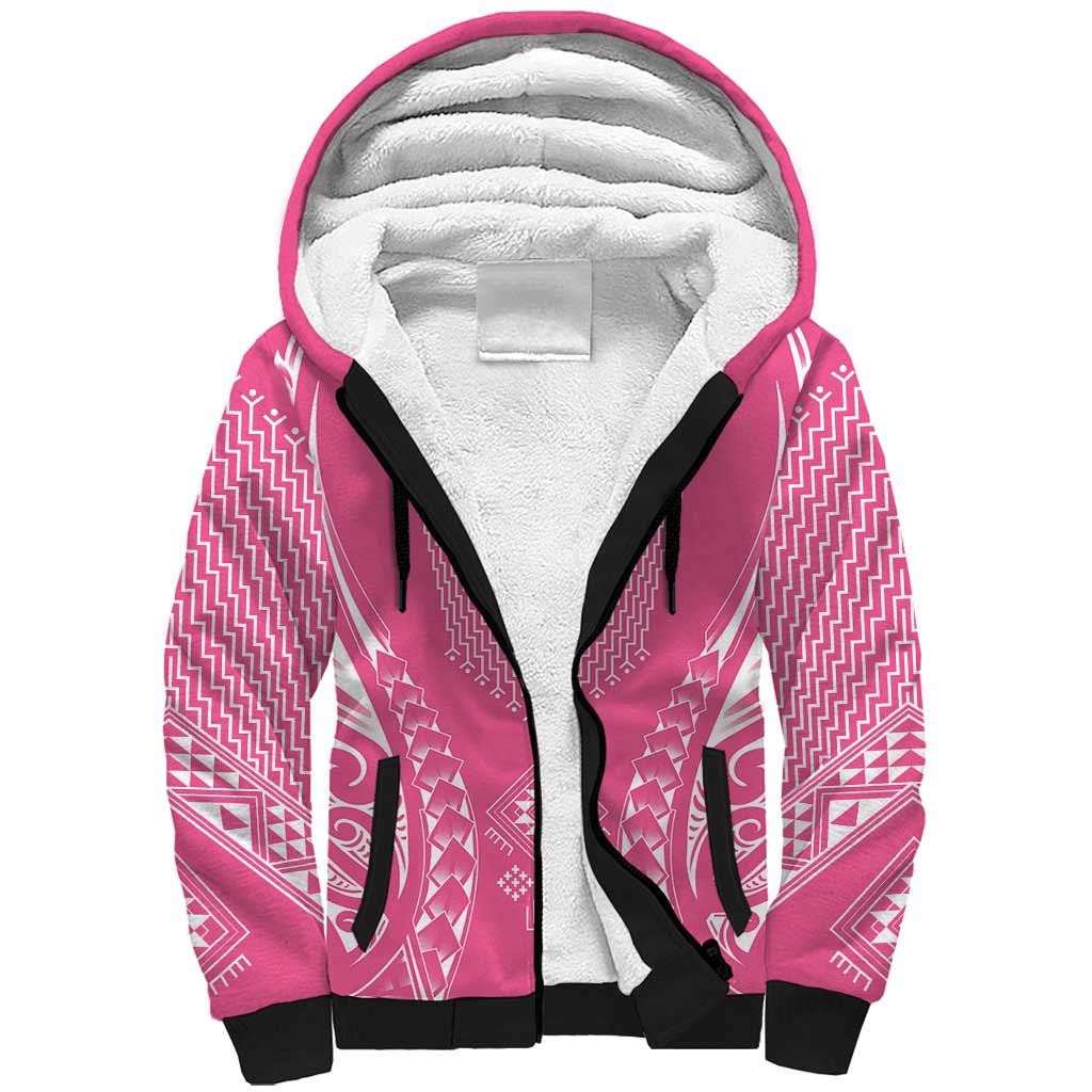 2025 Rugby Championship New Zealand Custom Sherpa Hoodie Poutama Motifs - Pink Out LT7 Unisex Pink - Polynesian Pride