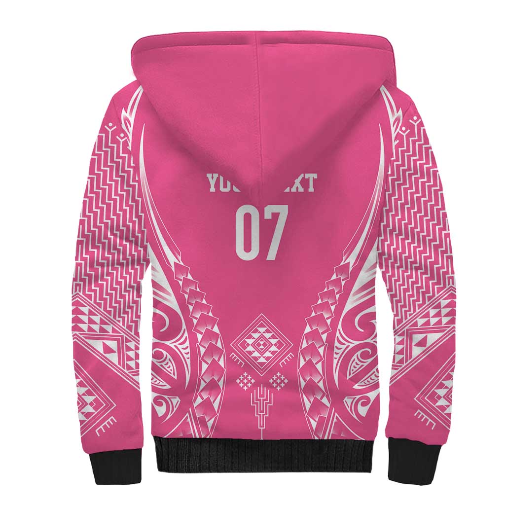2025 Rugby Championship New Zealand Custom Sherpa Hoodie Poutama Motifs - Pink Out LT7 - Polynesian Pride