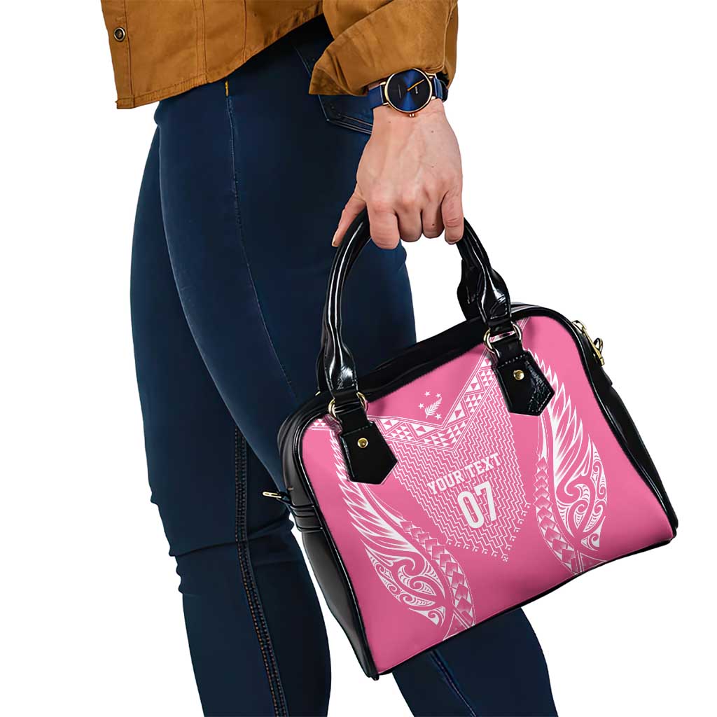 2025 Rugby Championship New Zealand Custom Shoulder Handbag Poutama Motifs - Pink Out - Polynesian Pride