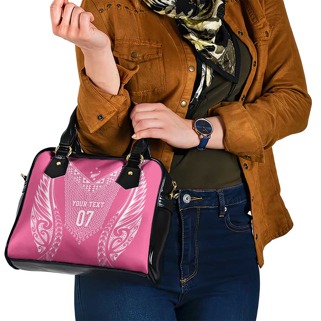 2025 Rugby Championship New Zealand Custom Shoulder Handbag Poutama Motifs - Pink Out - Polynesian Pride