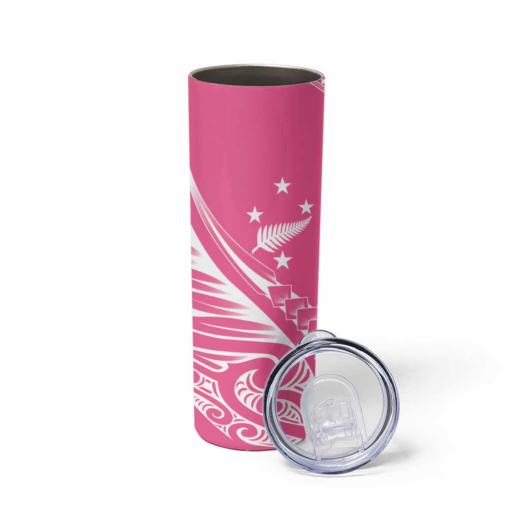 2025 Rugby Championship New Zealand Custom Skinny Tumbler Poutama Motifs - Pink Out LT7 - Polynesian Pride