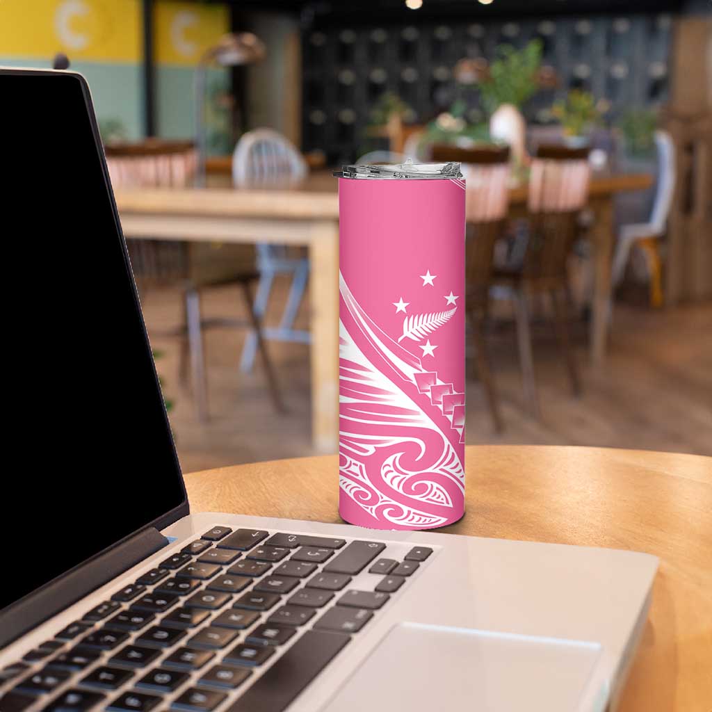 2025 Rugby Championship New Zealand Custom Skinny Tumbler Poutama Motifs - Pink Out LT7 - Polynesian Pride