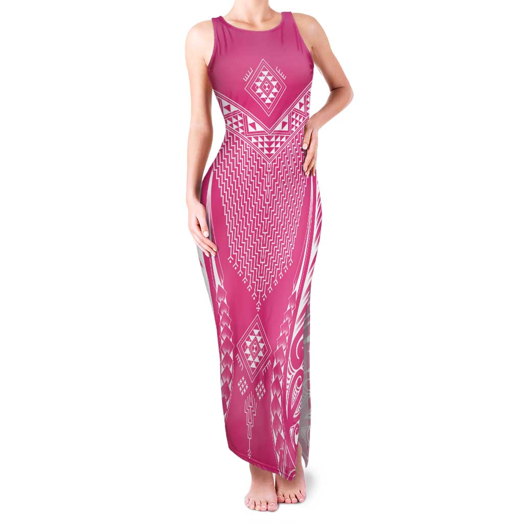 2025 Rugby Championship New Zealand Custom Tank Maxi Dress Poutama Motifs - Pink Out LT7 Women Pink - Polynesian Pride