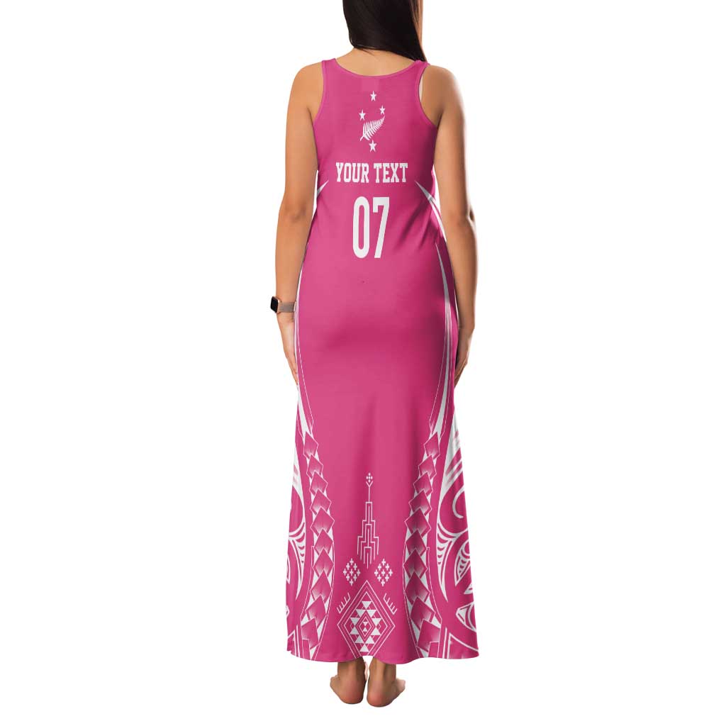 2025 Rugby Championship New Zealand Custom Tank Maxi Dress Poutama Motifs - Pink Out LT7 - Polynesian Pride
