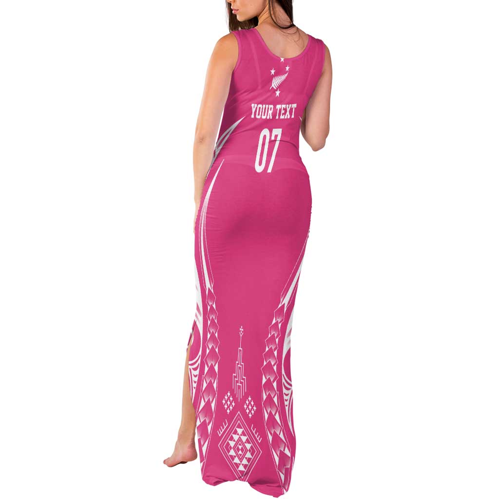 2025 Rugby Championship New Zealand Custom Tank Maxi Dress Poutama Motifs - Pink Out LT7 - Polynesian Pride