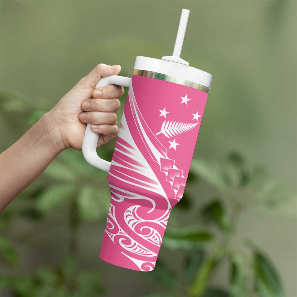 2025 Rugby Championship New Zealand Custom Tumbler With Handle Poutama Motifs - Pink Out - Polynesian Pride