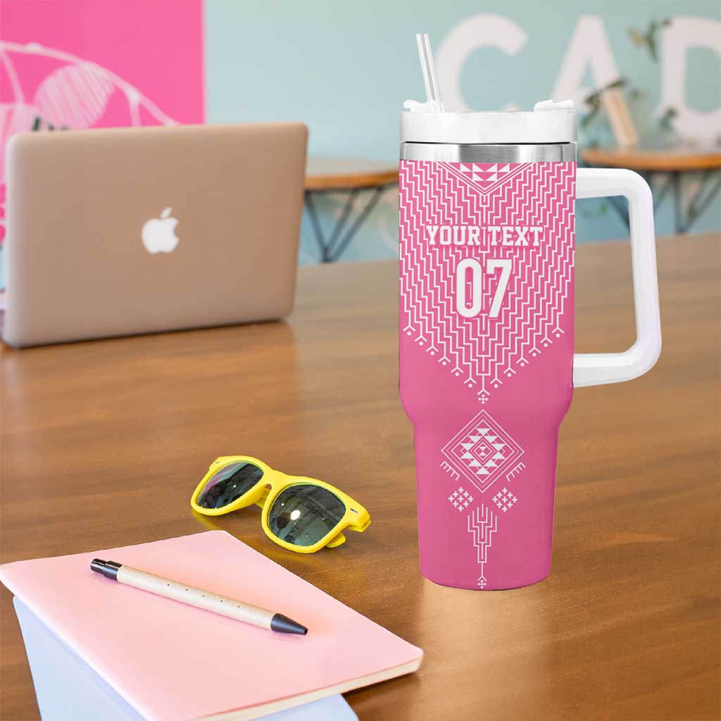 2025 Rugby Championship New Zealand Custom Tumbler With Handle Poutama Motifs - Pink Out - Polynesian Pride