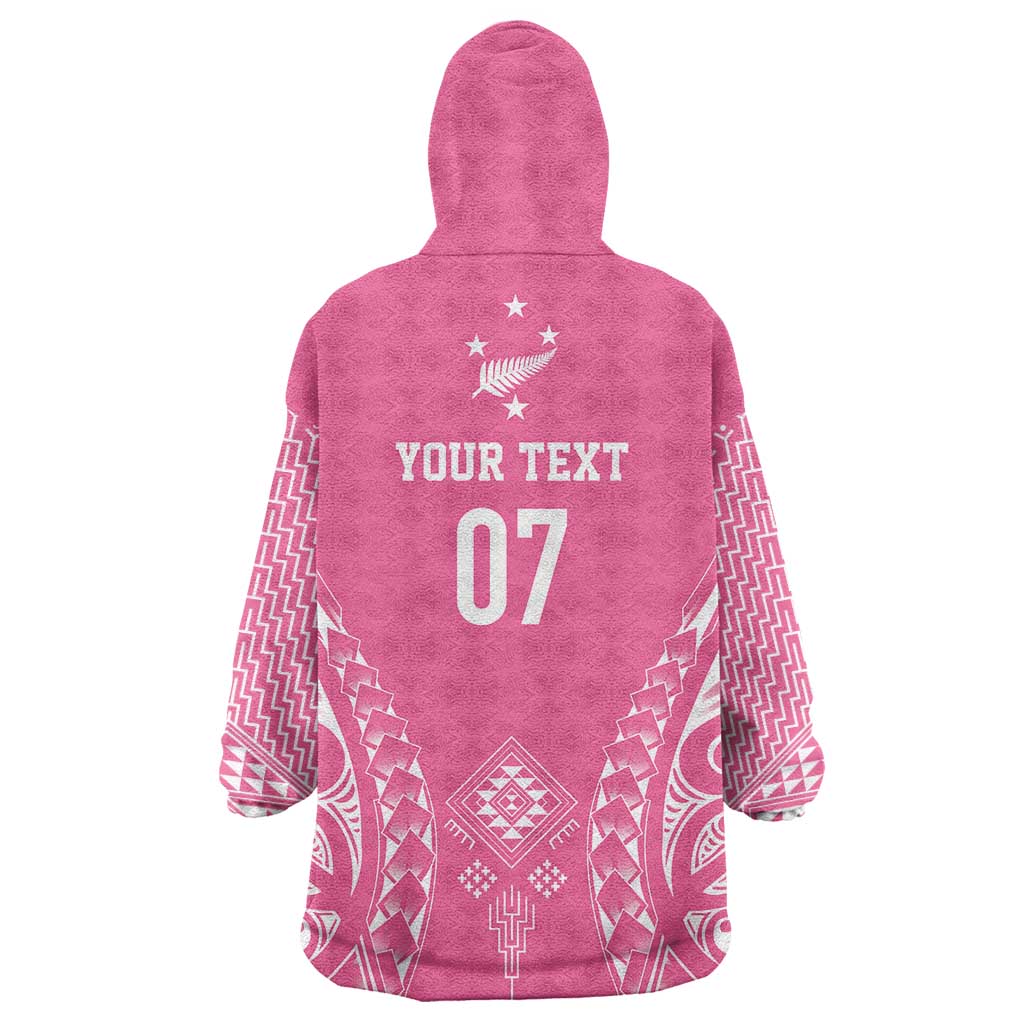 2025 Rugby Championship New Zealand Custom Wearable Blanket Hoodie Poutama Motifs - Pink Out LT7 - Polynesian Pride