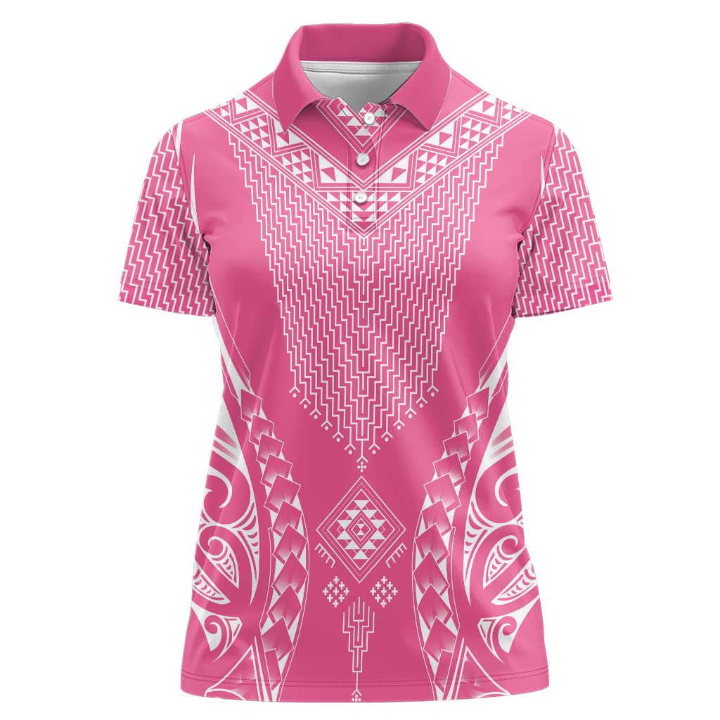 2025 Rugby Championship New Zealand Custom Women Polo Shirt Poutama Motifs - Pink Out - Polynesian Pride