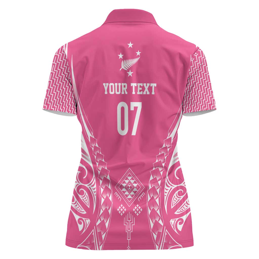 2025 Rugby Championship New Zealand Custom Women Polo Shirt Poutama Motifs - Pink Out LT7 - Polynesian Pride