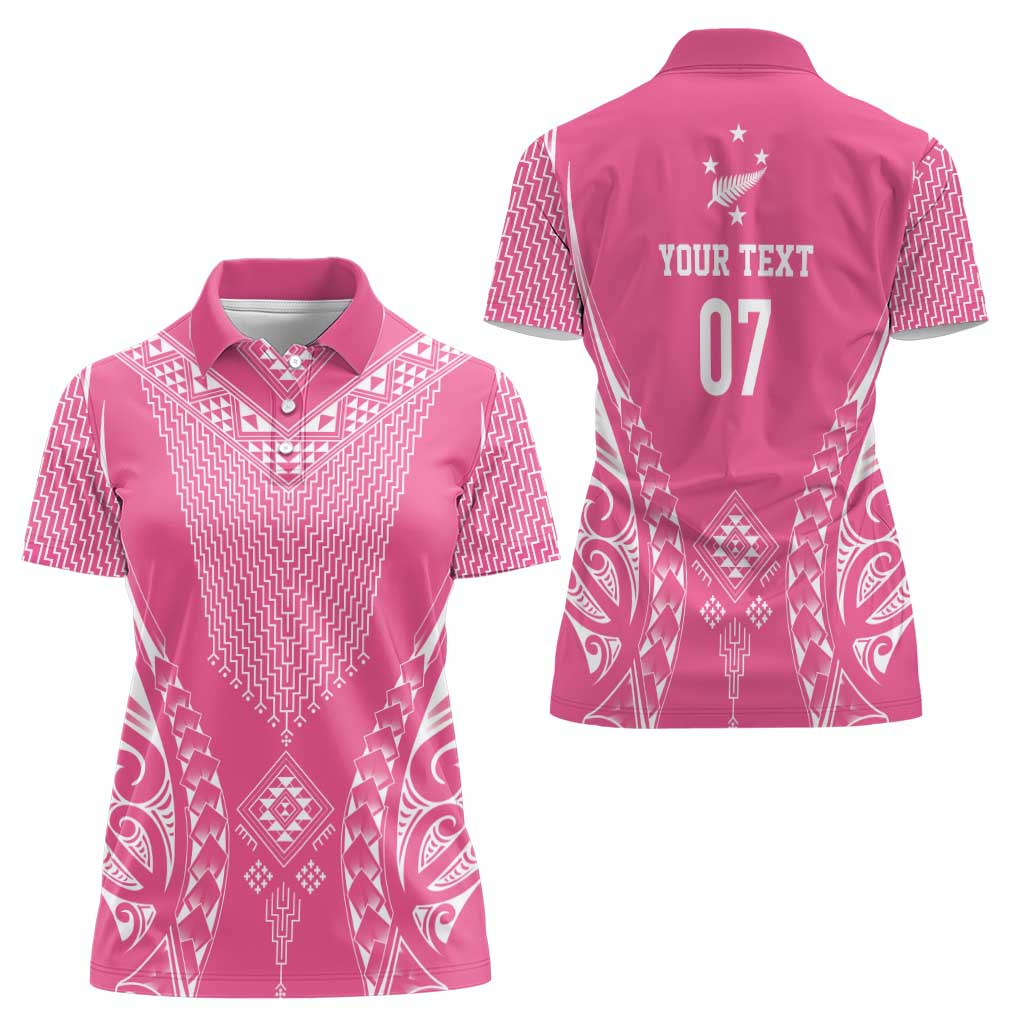 2025 Rugby Championship New Zealand Custom Women Polo Shirt Poutama Motifs - Pink Out LT7 - Polynesian Pride