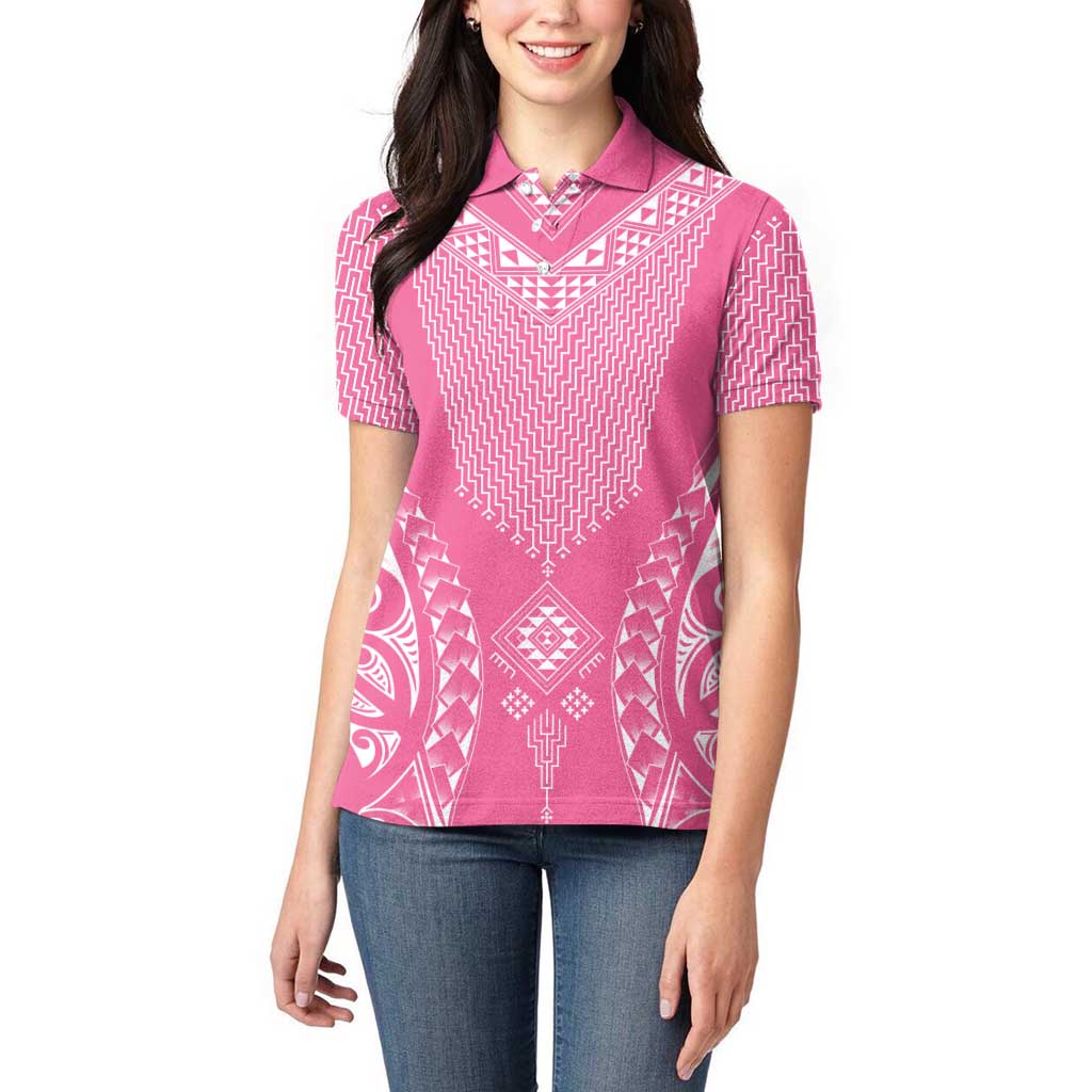 2025 Rugby Championship New Zealand Custom Women Polo Shirt Poutama Motifs - Pink Out LT7 - Polynesian Pride