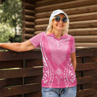 2025 Rugby Championship New Zealand Custom Women Polo Shirt Poutama Motifs - Pink Out LT7 - Polynesian Pride