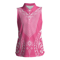 2025 Rugby Championship New Zealand Custom Women Sleeveless Polo Shirt Poutama Motifs - Pink Out LT7 Female Pink - Polynesian Pride