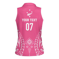 2025 Rugby Championship New Zealand Custom Women Sleeveless Polo Shirt Poutama Motifs - Pink Out LT7 - Polynesian Pride