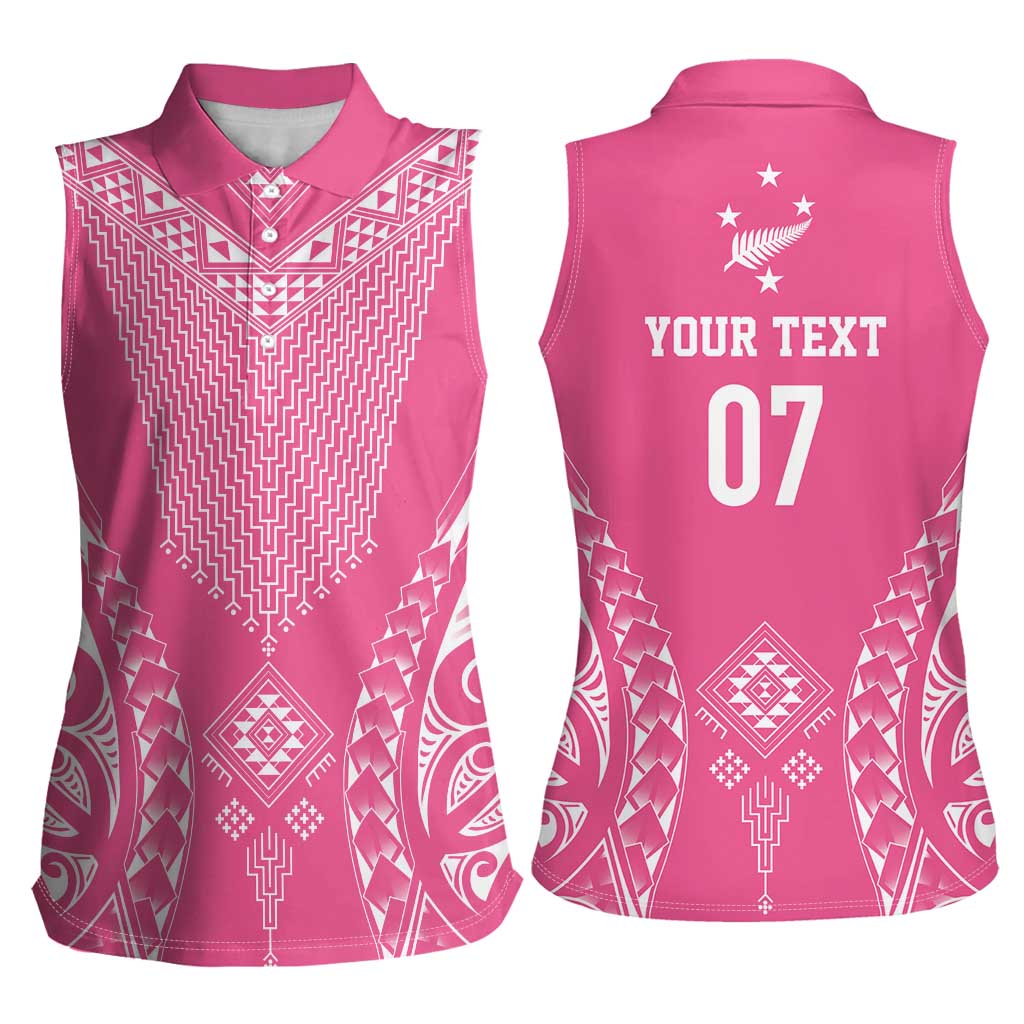 2025 Rugby Championship New Zealand Custom Women Sleeveless Polo Shirt Poutama Motifs - Pink Out LT7 - Polynesian Pride